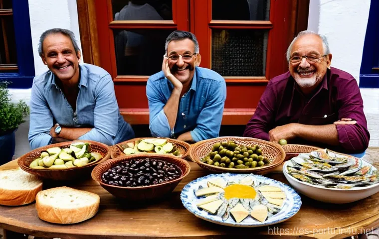 포르투갈 식당에서 주문하는 법 - **Prompt: "Petiscos Shared at a Traditional Portuguese Tasca"**
    A vibrant and authentic scene se...