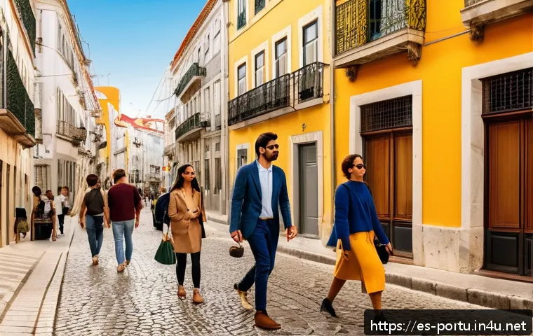 포르투갈 부동산 시장 현황 - A vibrant urban street scene in Lisbon’s historic district, showcasing beautifully restored traditio...