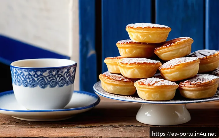 포르투갈 여행 중 쇼핑할 만한 아이템 - A close-up, high-resolution image of traditional Portuguese past&eacute;is de nata arranged on a rustic woo...